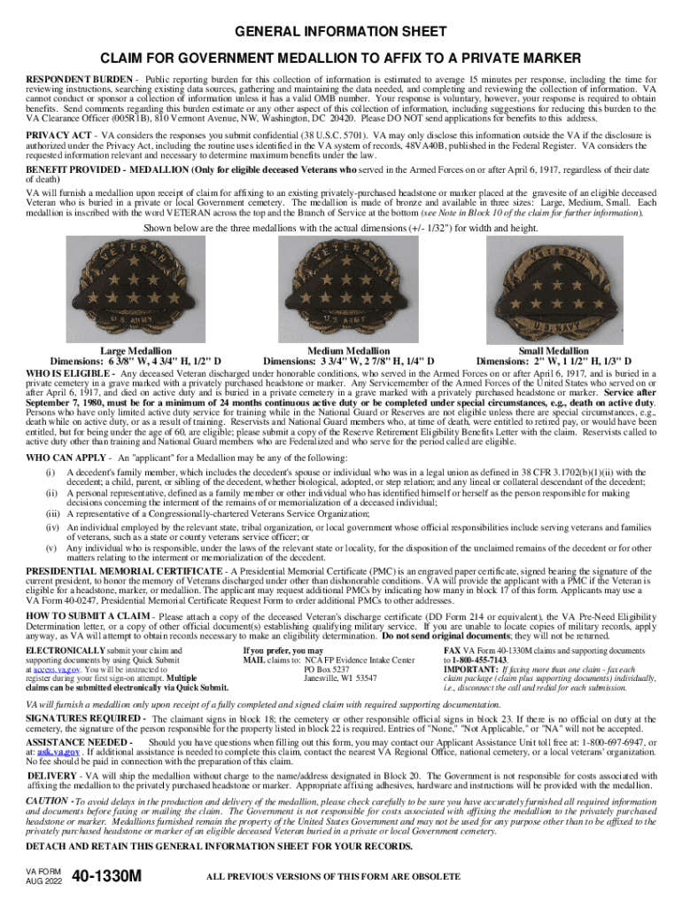 Va Form 40 1330 Printable