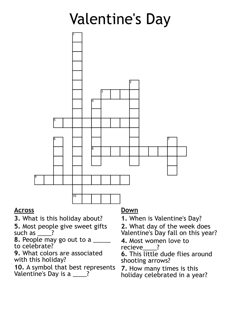 Printable Valentines Crossword Puzzles