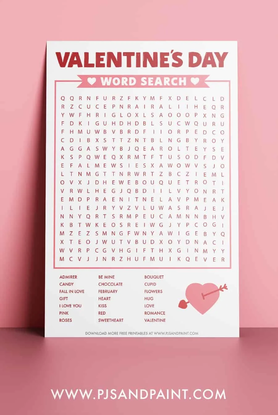Valentine s Day Word Search Free Printable Pjs And Paint