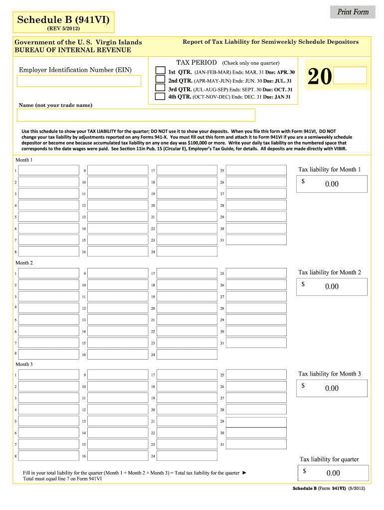 VI Schedule B 941VI Form Fill Online Printable Fillable Blank 