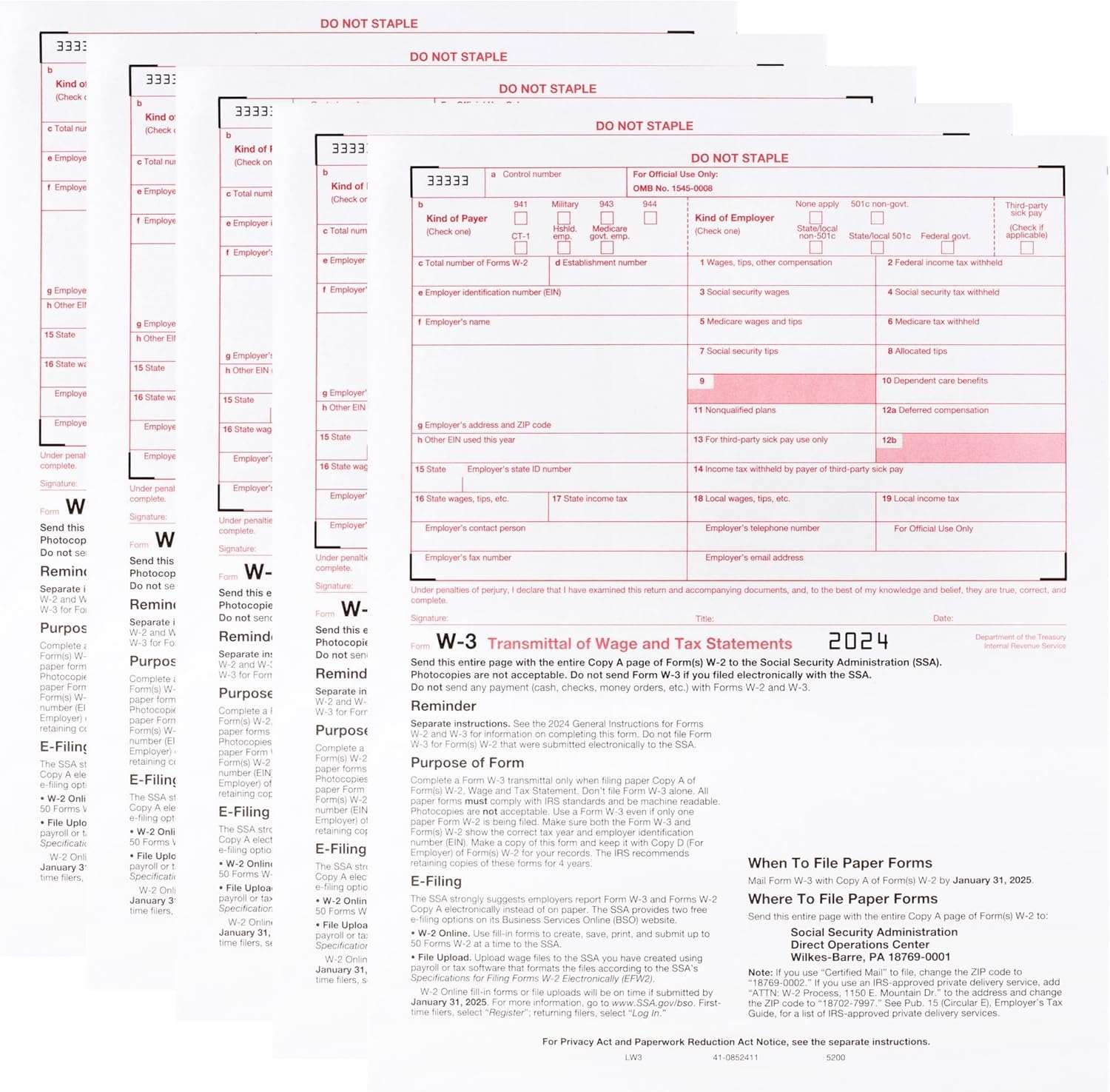 W 3 Tax Transmittal Form 2024 Pack Of 10 Laser Forms UK Ubuy