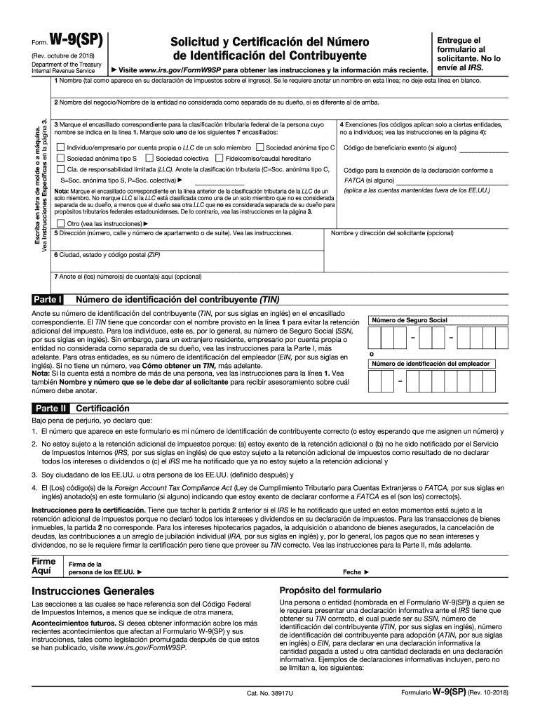 W 9 Form 2018 Spanish Fill Out amp Sign Online DocHub