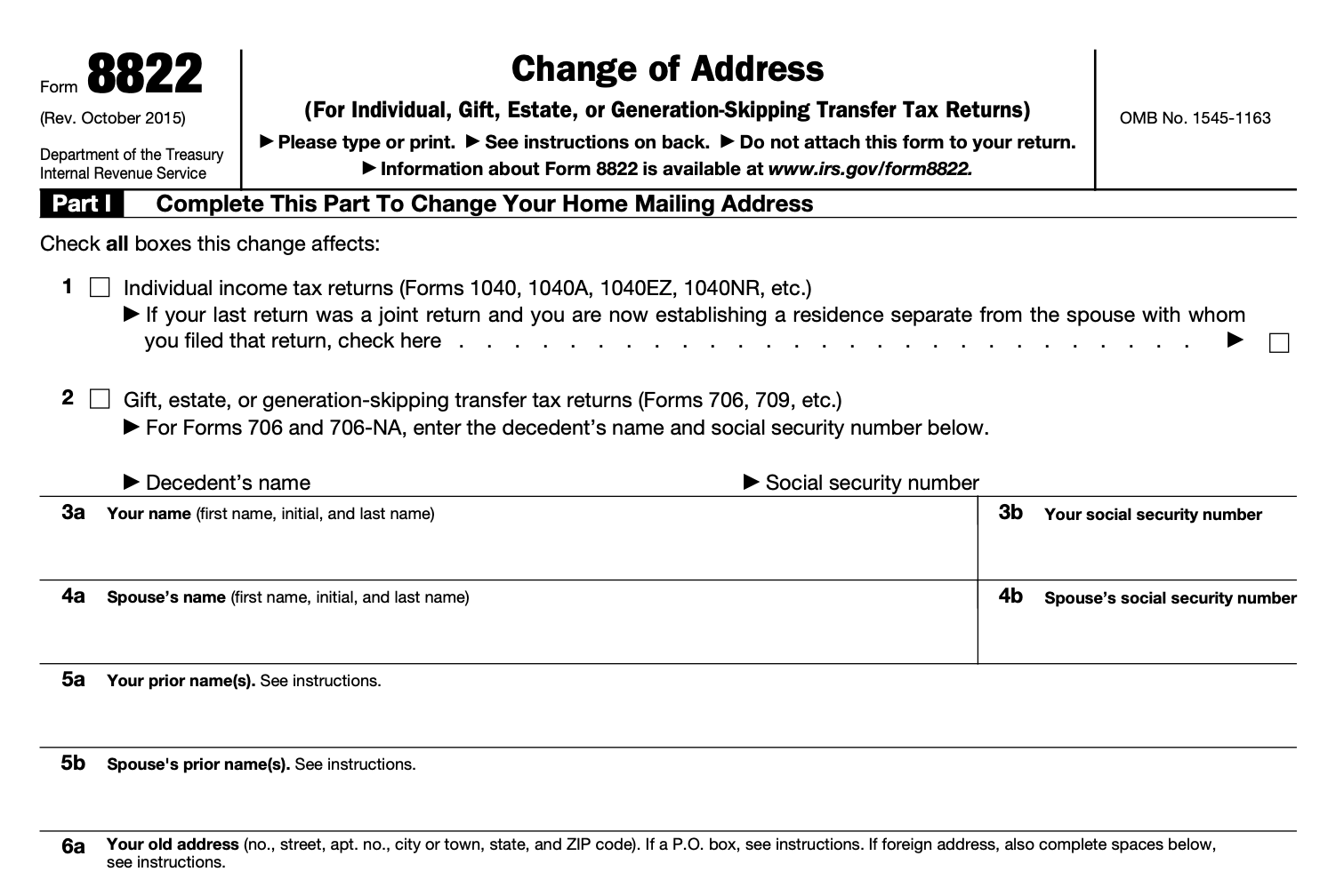 What Is A 8822 Form Printable