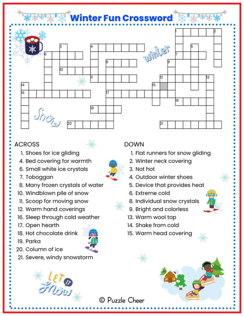 Winter Crossword Puzzles Printable