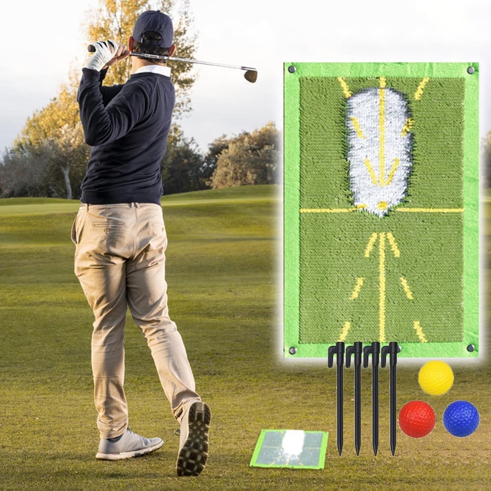 WOOLDS Golf Training Mat For Swing Detection Batting Mini Golf Hitting Mat Practice Training Aid Equipment Portable Golf Practice Grass Turf Mat To 