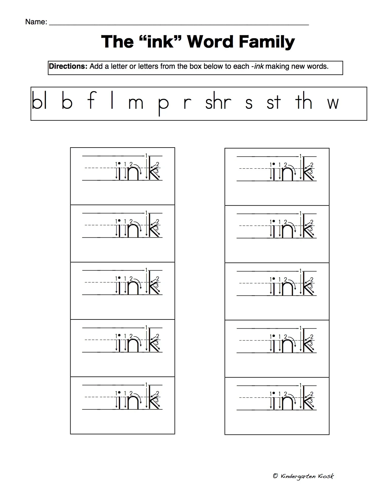 Free Printable Ink Word Family Worksheets