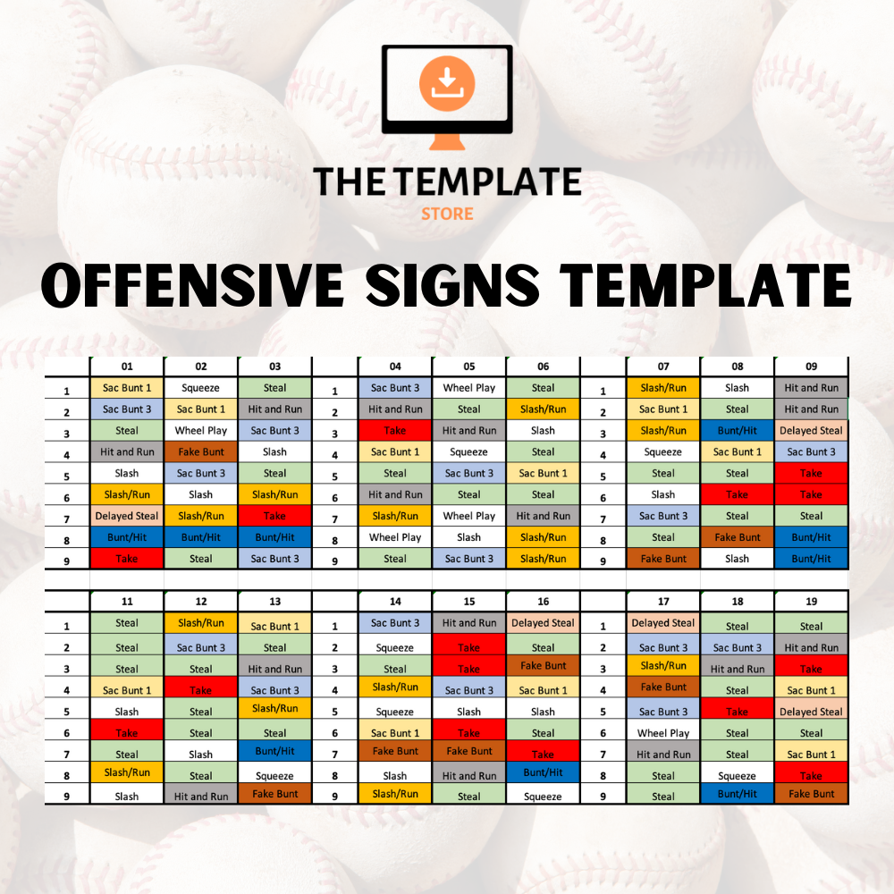 Printable Softball Wristband Playbook Template