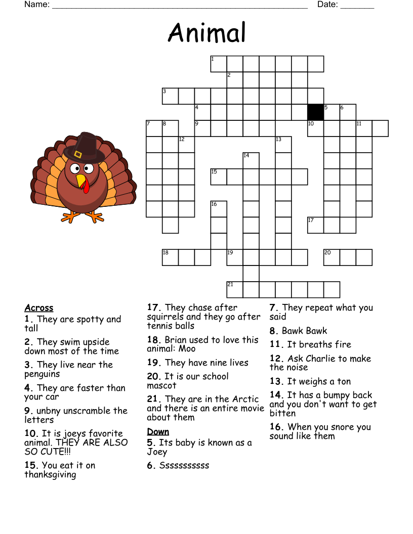 Zoo Animals Crossword WordMint